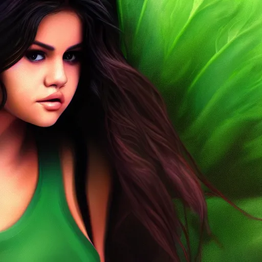 Image similar to photorealistic digital painting of selena gomez as celery, hd, artstation, 4 k wallpaper