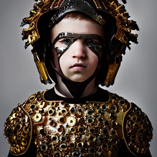 Prompt: a portrait of a beautiful young babelian male wearing an alexander mcqueen armor , photographed by andrew thomas huang, artistic