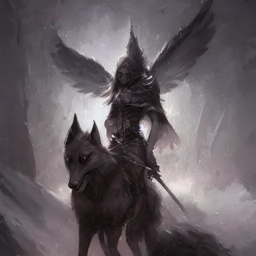 Prompt: elven wolf rider by Bram Sels, digital art, art station