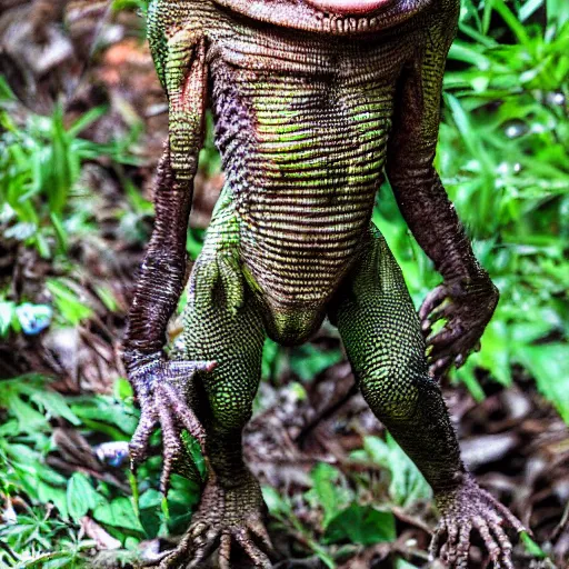 Image similar to human! lizard werecreature, photograph captured at woodland creek