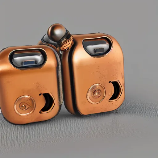 Image similar to steampunk rusty airpods closeup, 8k, realistic, sharp, high details, photo studio quality, ray traced