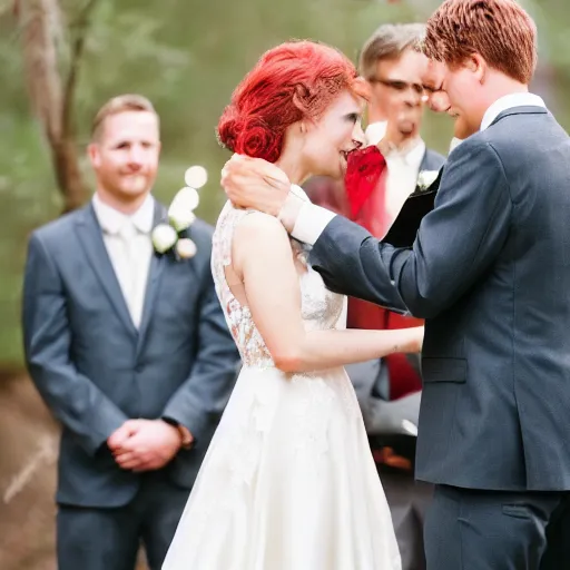 Prompt: wedding ceremony with a red fox as the bride