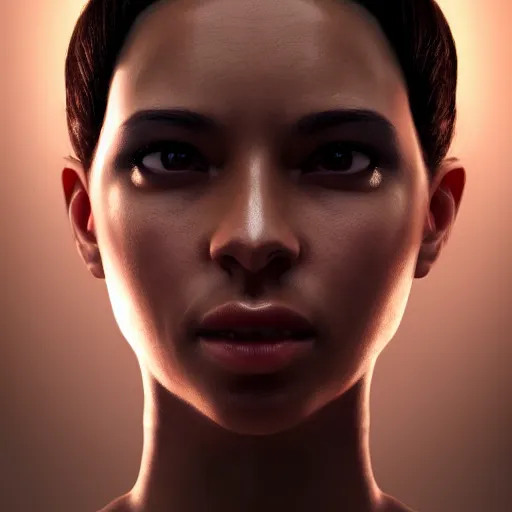 Image similar to hyperrealistic portrait of beautiful angry mixed race woman, photo realistic, symmetrical, dynamic lighting, artstation, poster, volumetric lighting, very detailed face, 4 k, award winning