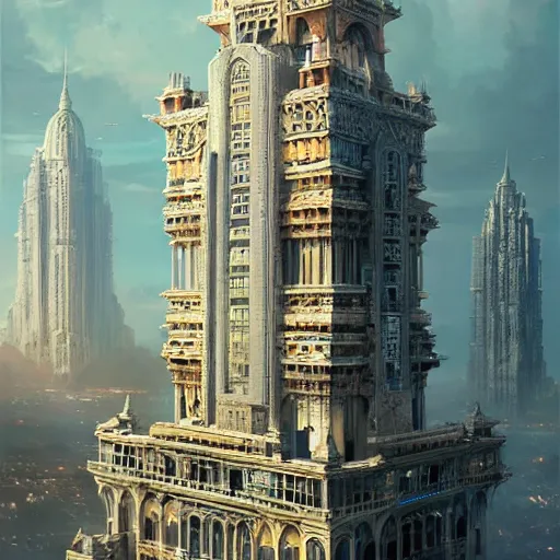 Image similar to the grand tower, architectural masterpiece, intricate complexity, by greg rutkowski, artgerm, ross tran, conrad roset, takato yomamoto. 4 k, beautiful, cinematic dramatic atmosphere