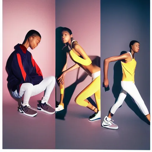 Image similar to realistic photoshooting for a new nike lookbook, color film photography, photo of a woman, photo in style of tyler mitchell, shusei nagaoka, steven meisel, 3 5 mm