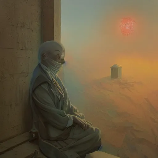 Image similar to eyeless watcher, dutiful return, golden age seraph bunkers, art by Agnes Lawrence Pelton and Marc Simonetti, high detail, cinematic, cgsociety 8k