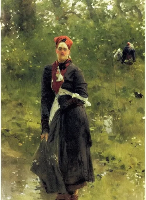 Image similar to a portrait of a character in a scenic environment by anders zorn * *