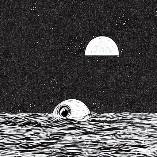 Prompt: charon in his boat at sea looking at a black hole in the universe.