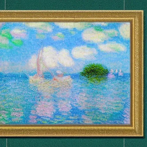 Image similar to Sea like jelly, Rainbow sheep like cotton candy，dreamy, soft , highly detailed, in the style of Oscar-Claude Monet