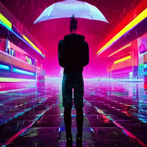 Image similar to human portrait formed out of rain, beautiful, neon, epic detail, galactic background, unreal engine