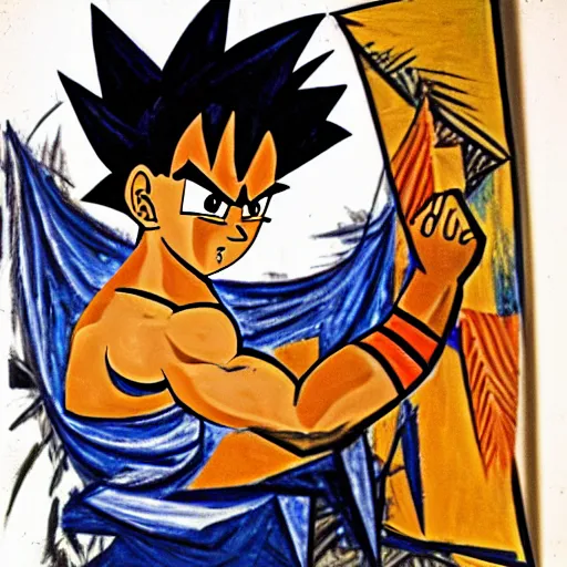 Prompt: son goku painted by pablo picasso