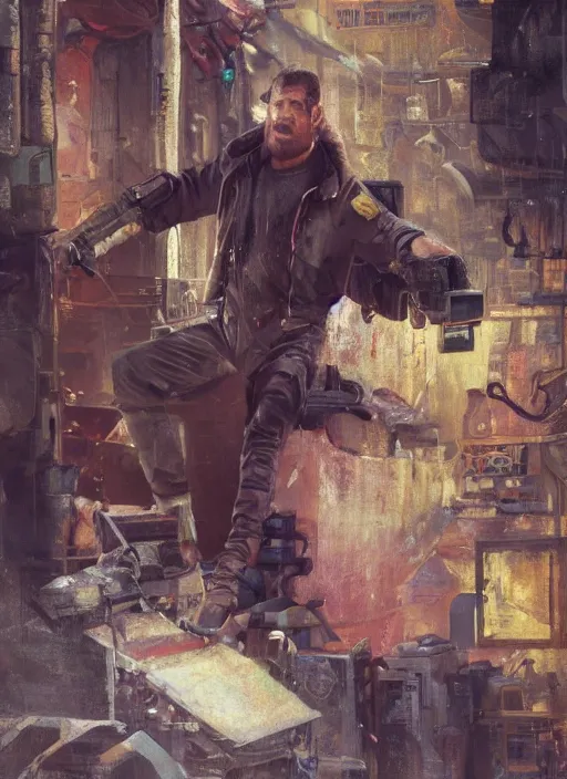 Image similar to Cyberpunk mechanic (blade runner 2049, cyberpunk 2077). Orientalist portrait by john william waterhouse and James Gurney and Theodore Ralli and Nasreddine Dinet, oil on canvas. Cinematic, hyper realism, realistic proportions, dramatic lighting, high detail 4k