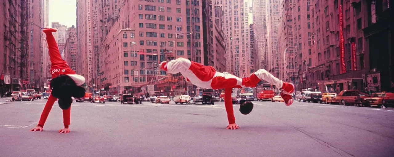 Image similar to !!! spaghetti, 1 9 8 0's breakdancing, nyc, canon 2 0 mm, wes anderson, kodachrome