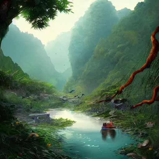 Image similar to Vietnamese Wilderness. Digital art. Trending on Artstation.