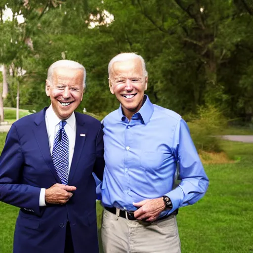 Image similar to A portrait photo of joe biden teams up with a teenage joe biden, perfect faces, 50 mm, award winning photography