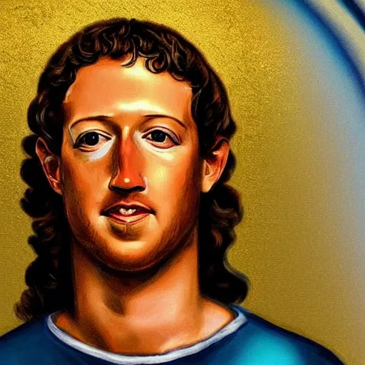 Image similar to mark zuckerberg depicted as jesus in a religious painting