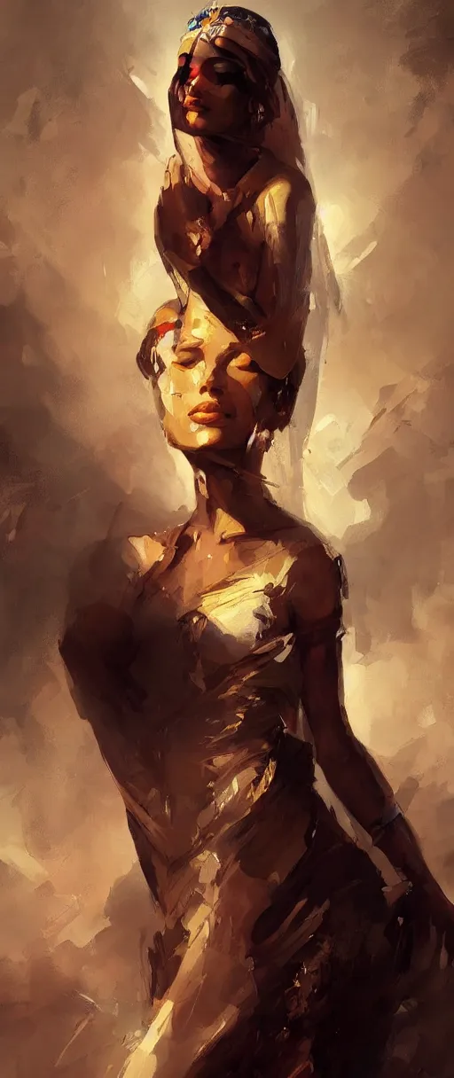 Image similar to A painting of a beautiful woman from egypt trending on artstation in the style of Greg Rutkowski