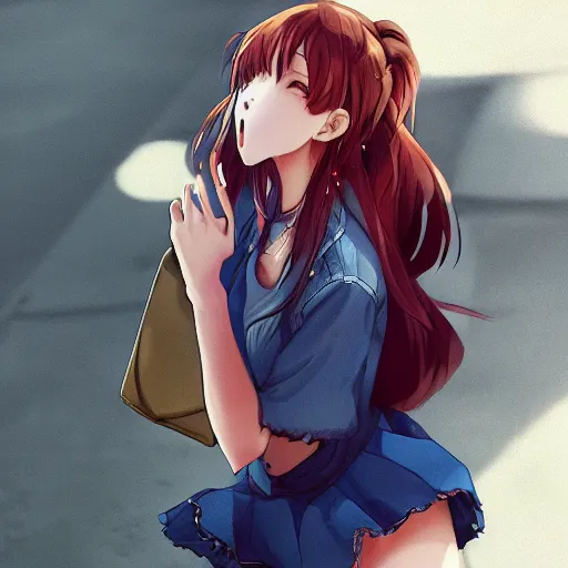 a very beautiful anime girl, mouth open, side profile