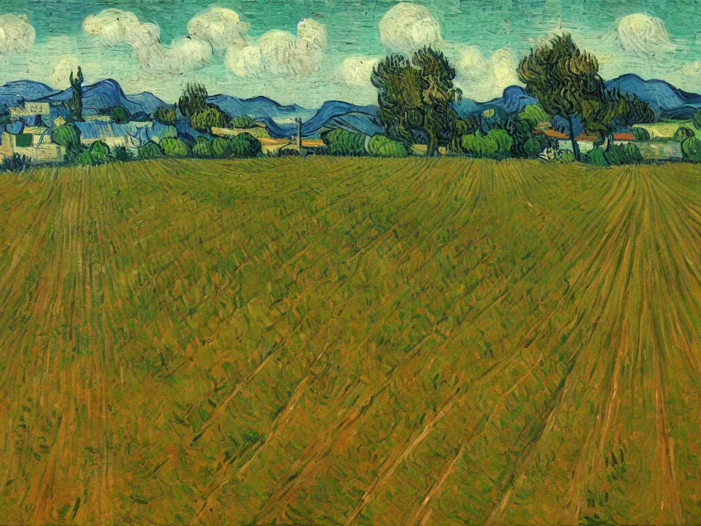 Image similar to trending on artstation, an idyllic vineyard, oil on canvas, in the style of Vincent van Gogh