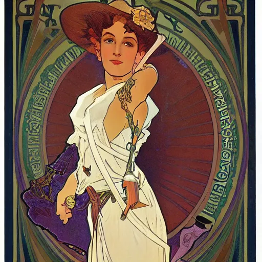 Image similar to wild west hero, painted by alphonse mucha