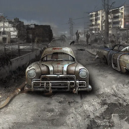 Image similar to fallout 3 concept art car render ultra unreal engine 5