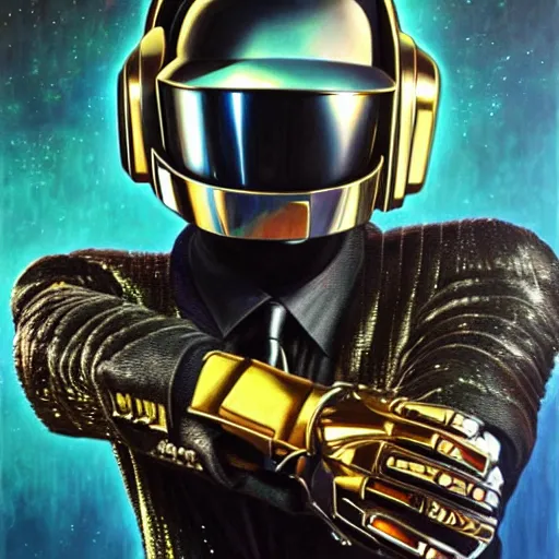 Prompt: Daft Punk, fantasy D&D character, portrait art by Donato Giancola and James Gurney, digital art, trending on artstation
