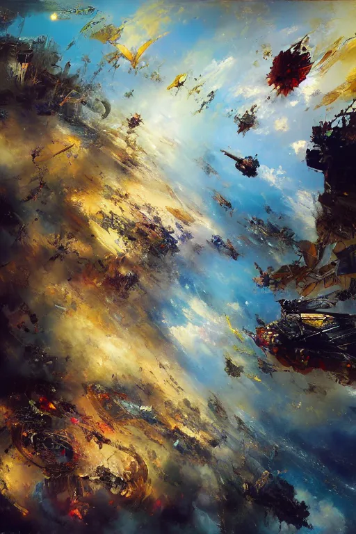 Prompt: let the sky welcome you, for therein dwells the emperor and his saints., by ryohei hase, by john berkey, by jakub rozalski, by john martin