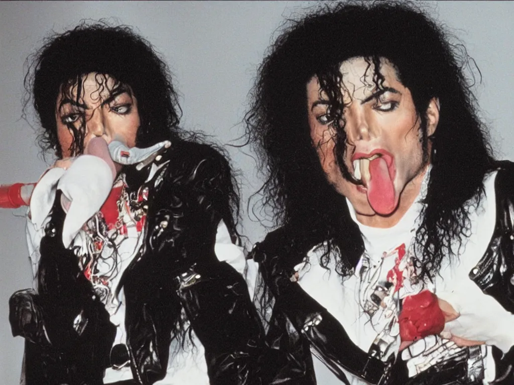 Image similar to michael jackson with an obscenely long tongue early 90s net art