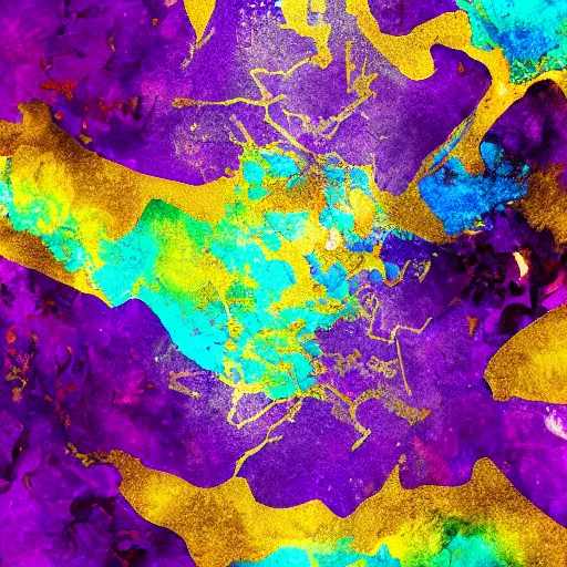 Prompt: abstract alcohol ink painting, paint texture, gold foil, purple, white marble, high contrast, expensive, high resolution