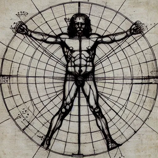 Image similar to super sentai vitruvian man by leonardo da vinci and james jean, renaissance