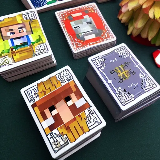 Image similar to minecraft villagers playing cards at a table