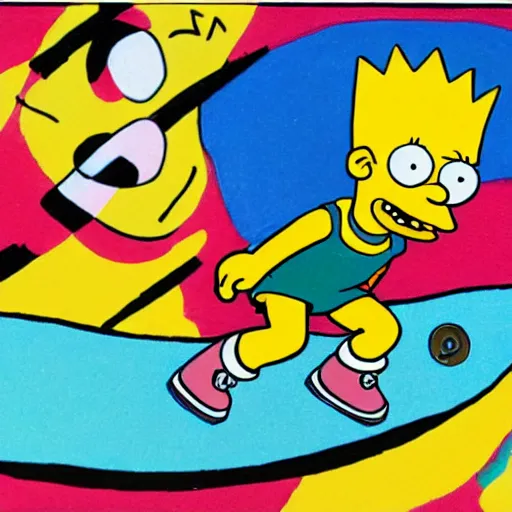Prompt: action shot of skateboarding Bart Simpson by Kandinsky