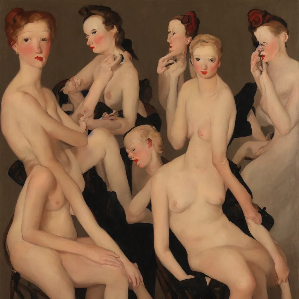 Image similar to Women painted in the style of John Currin