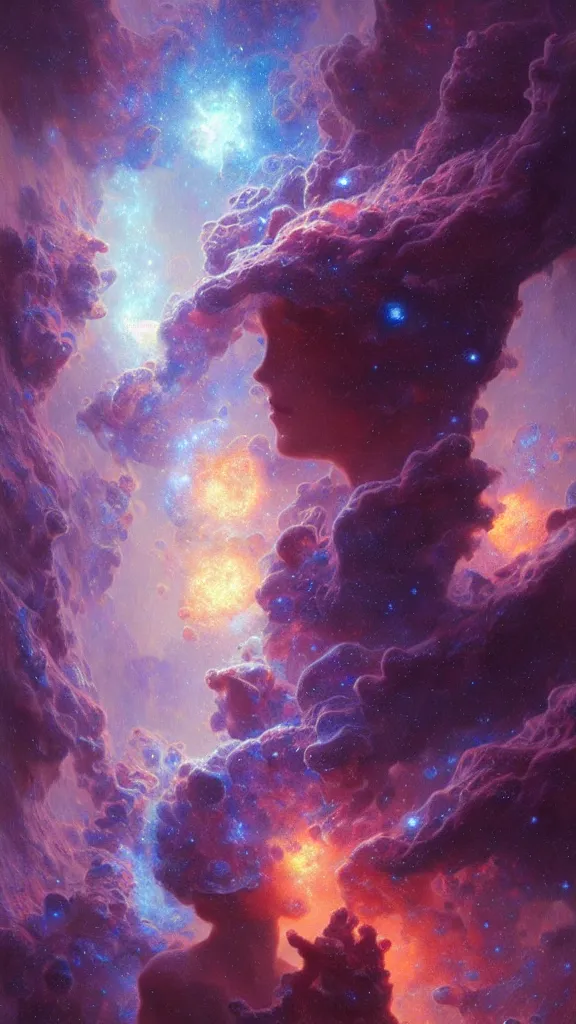 Prompt: psychedelic transcendent puffs! of smoke, space, supernova, nebulae, pillars of creation, high contrast lighting, highly detailed, concept art, art by collier, albert aublet, krenz cushart, artem demura, alphonse mucha