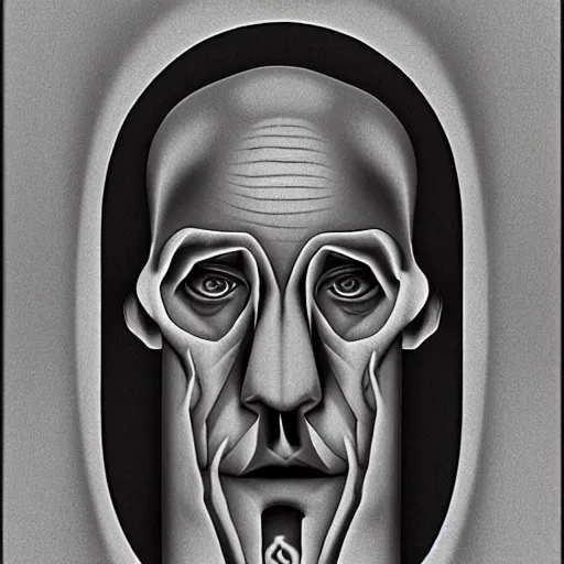 Prompt: impossible inside - out portrait of hollow man by m. c. escher