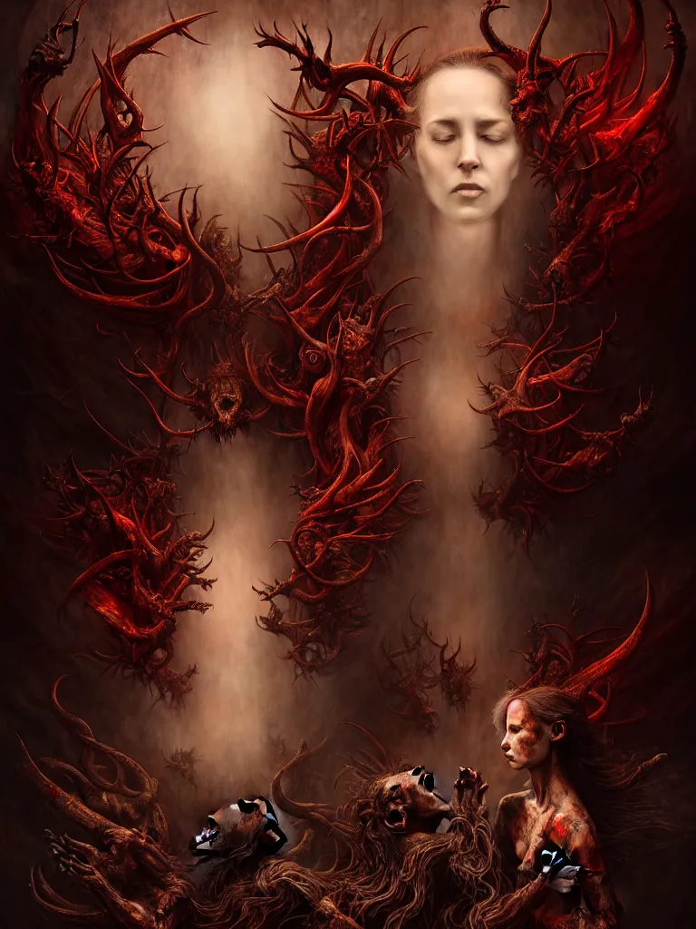 Image similar to epic professional digital art the war between heaven and hell, horrific yet beautiful vibe, evocative, atmospheric lighting, painted, intricate, highly detailed, by leesha hannigan, wayne haag, reyna rochin, ignacio fernandez rios, mark ryden, iris van herpen, artstation, cgsociety, stunning, gorgeous, sharp focus, cinematic, masterpiece