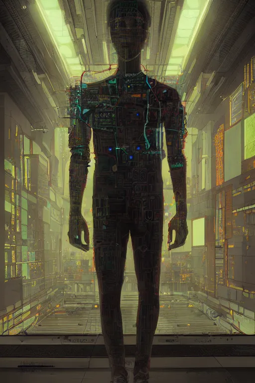 Image similar to full body portrait of a cyberpunk inspired by william gibsons neuromancer, the sprawl, ultrafine detail, digital concept art, masterpiece!!!