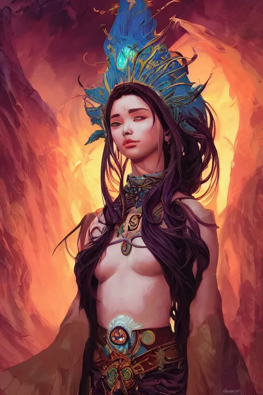 Image similar to shamanic priestess sumara by artgerm, tooth wu, dan mumford, beeple, wlop, rossdraws, james jean, marc simonetti, artstation giuseppe dangelico pino and michael garmash and rob rey and greg manchess and huang guangjian and makoto shinkai