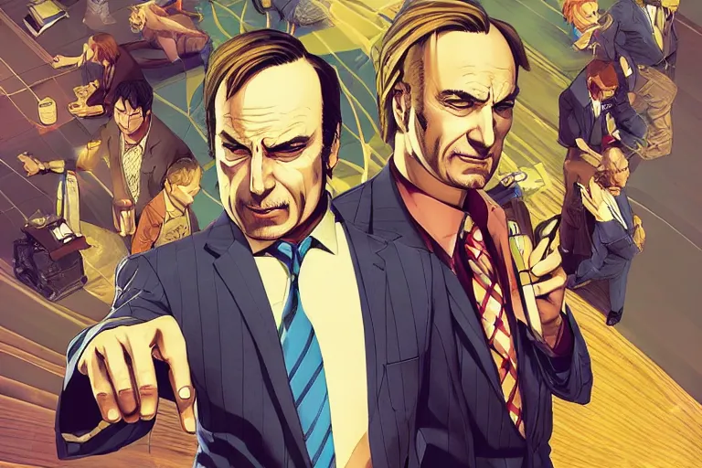 Prompt: better call saul illustration by shigenori soejima, jimmy mcgill and kim wexler