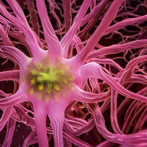 Image similar to hyper realistic photography of polyp medusae hybrid cinematic, symmetric detailed,