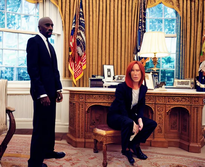 Image similar to Jen Psaki and Tupac Shakur acting fools high on LEAN in the oval office , Photograph By Rineke Dijkstra; by Yoichi Okamoto