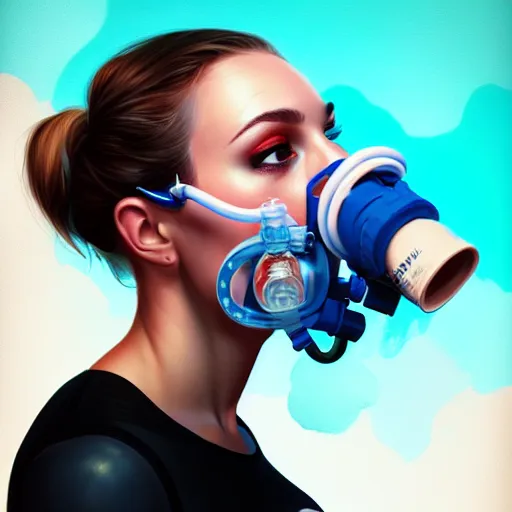 Image similar to a profile photo of an undercover girl with oxygen mask, side profile in underwater, highly detailed, digital painting, artstation, concept art, smooth, sharp focus, illustration by Sandra Chevrier