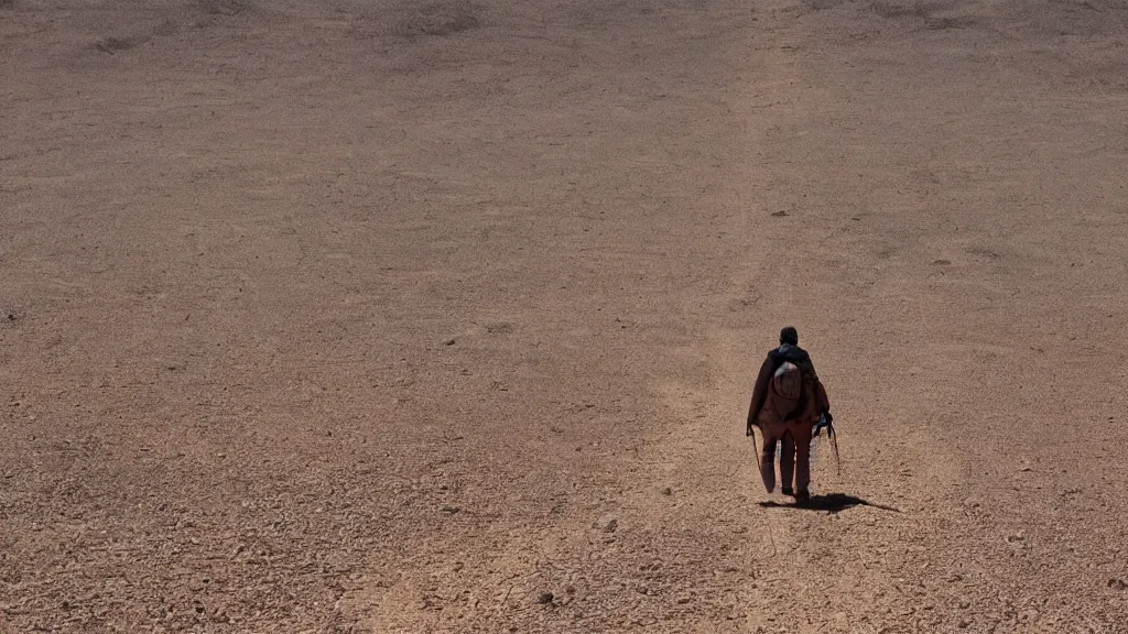 Prompt: una persona caminando en el desierto, realismo