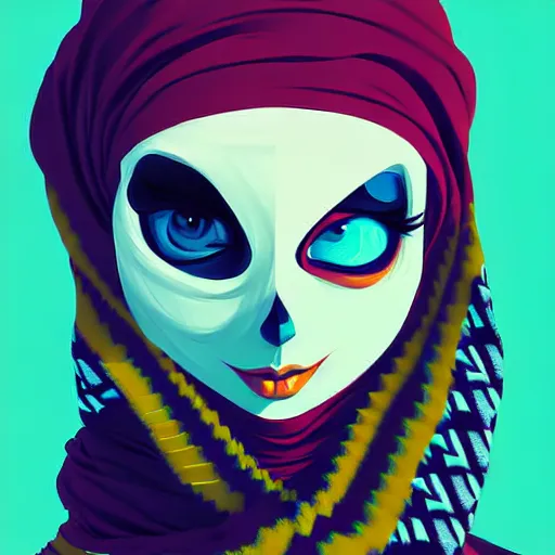 Image similar to curled perspective digital art of woman with keffiyeh covered face by anton fadeev from nightmare before christmas