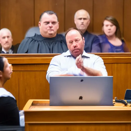 Prompt: Alex Jones desperately reaching for his out of reach phone in the courtroom, EOS 5DS R, ISO100, f/8, 1/125, 84mm, RAW Dual Pixel