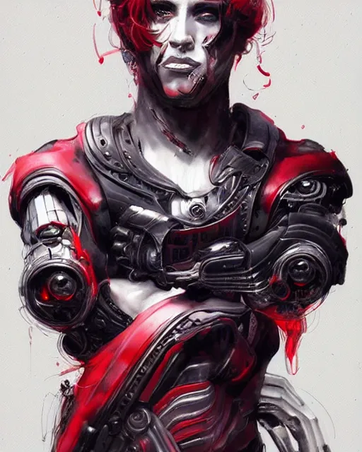 Image similar to black red ink smoke portrait cyborg male, futuristic grunge art by WLOP and Tony sart, artstation