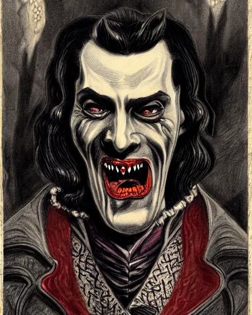 Image similar to dracula, character portrait, close up, concept art, intricate details, highly detailed in the style of otto dix apocalypse