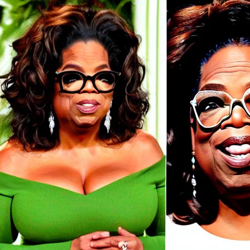 Image similar to oprah winfrey's face made from okra, body of okra stalks