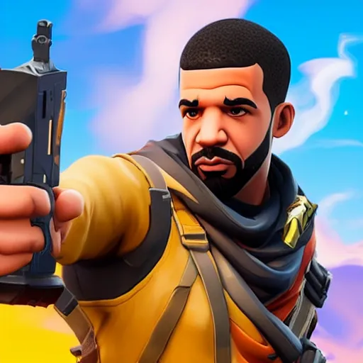 Prompt: Drake in Fortnite very detailed, full body shot 8K quality super realistic