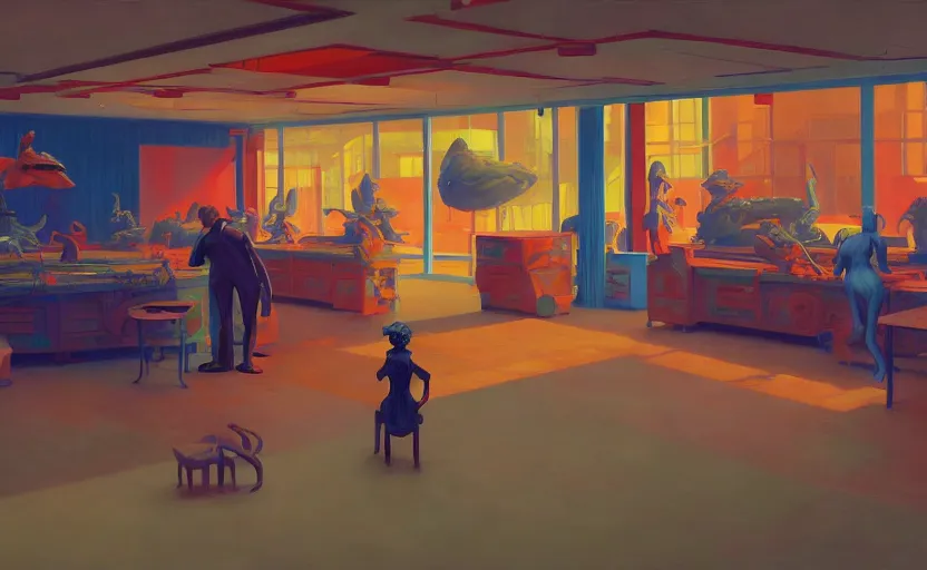 Prompt: Inside a toy factory, very coherent, Houdini algorithm generative art, painted by Edward Hopper, Wayne Barlowe, painted by James Gilleard, airbrush, art by James Jean